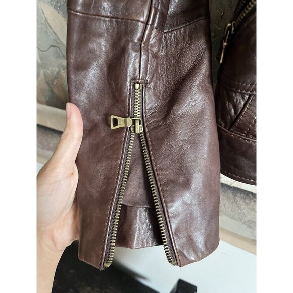 GUESS Genuine Leather Fur-Trim Neckline Brown leather jacket size S - Picture 5 of 11